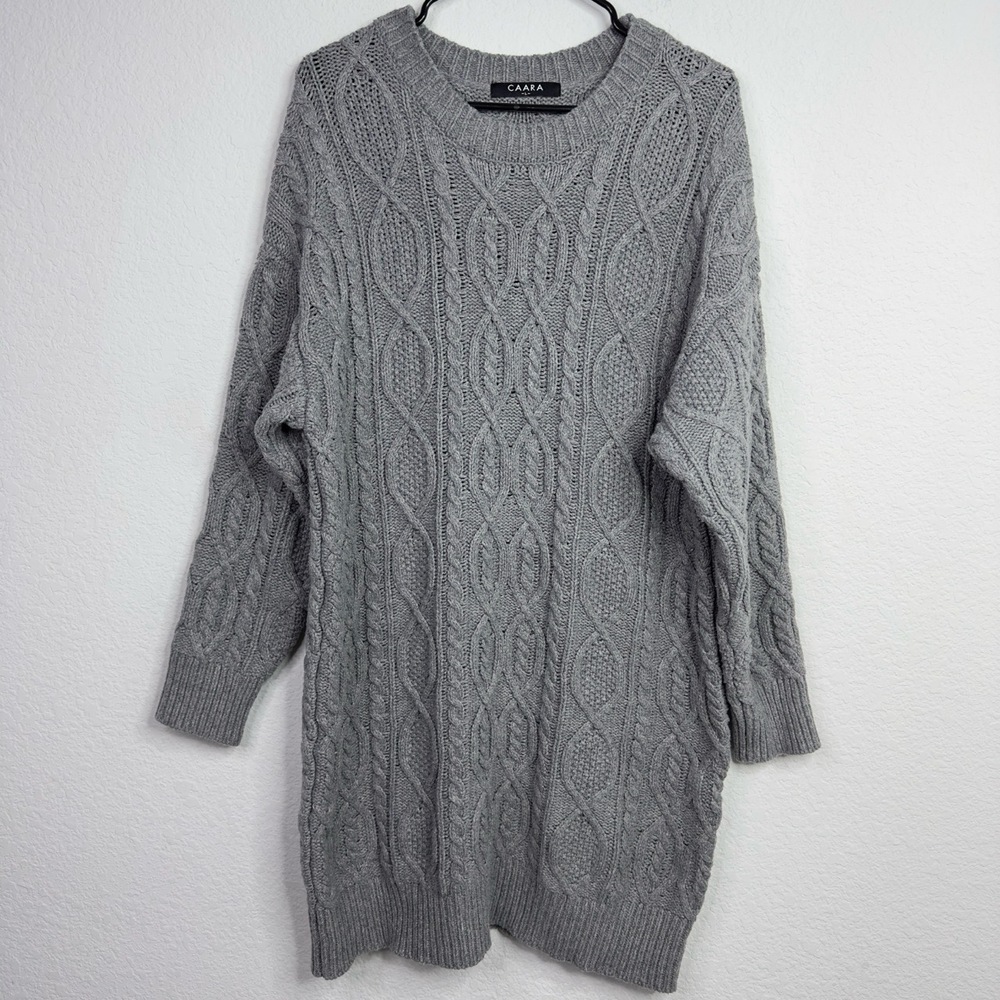 CAARA Dress Womens L Gray Long Sleeve Cable‎ Knit Minimalist Neutral Cozy Preppy